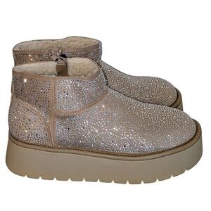 Wild‎ Fable Platform Missy Ankle Boots Rhinestone Embellished Beige Size 6 NWT